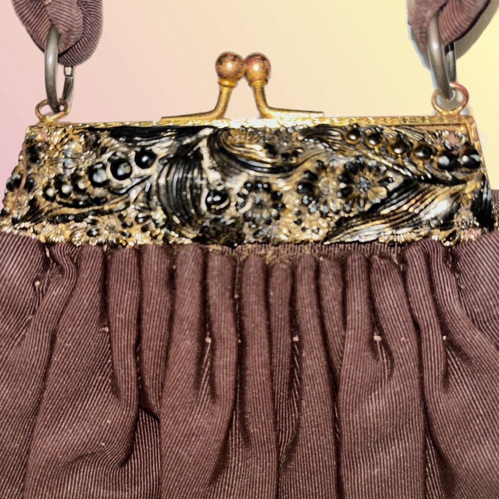 30s/40s Vintage K & G Charlet Paris New York Brown Kiss Lock Fabric Purse - Picture 2 of 4